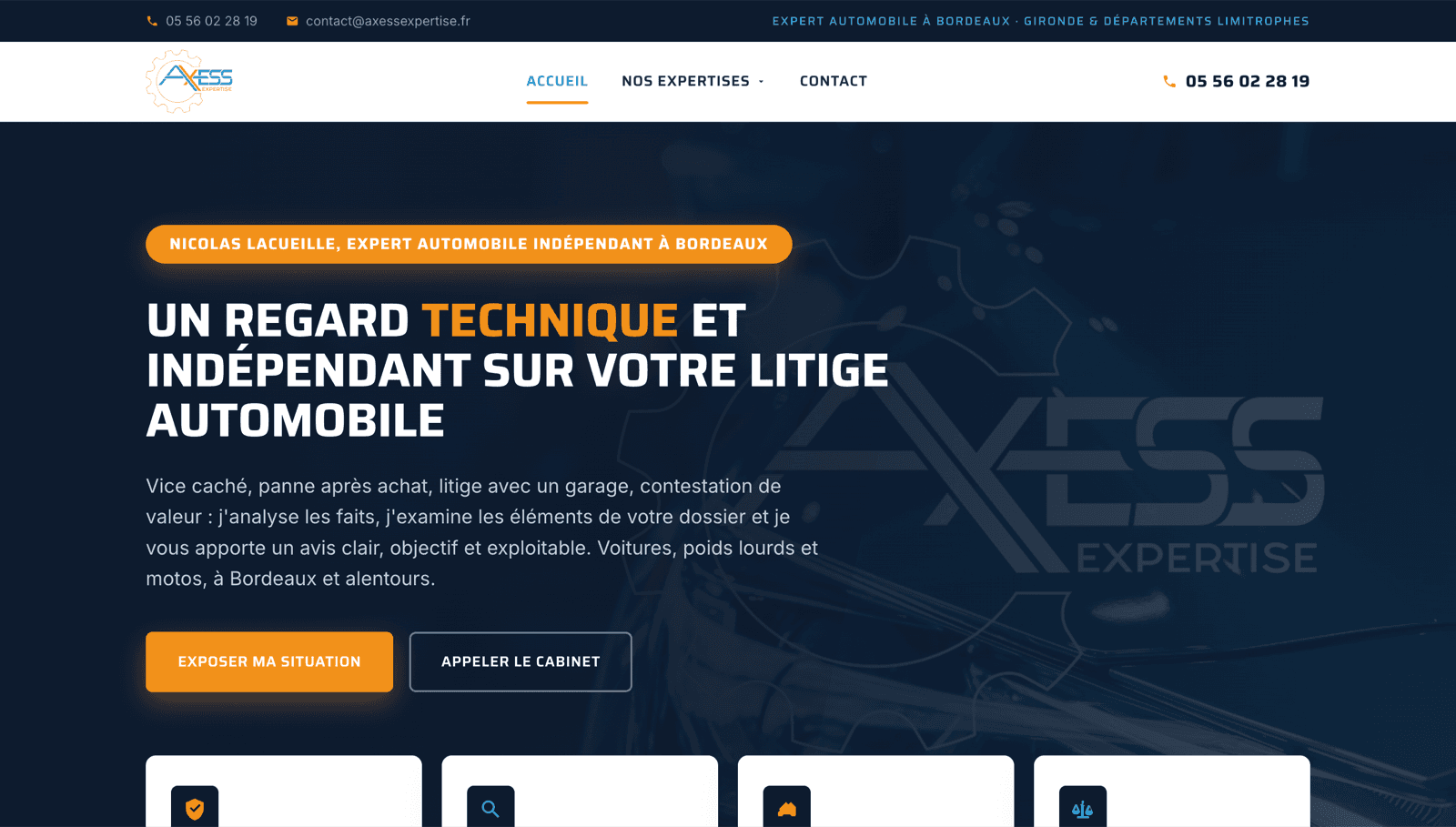 Site réalisé pour Axess Expertise, Expert automobile