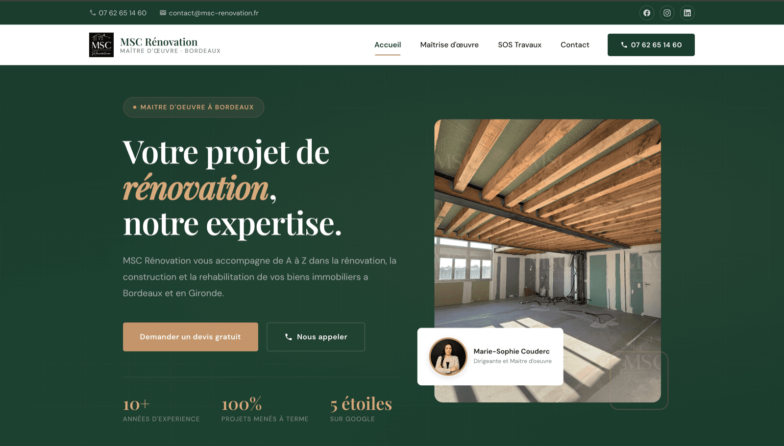 Site réalisé pour MSC Rénovation, Rénovation & maîtrise d’œuvre